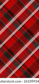 Vibrant diagonal plaid pattern in red, black, and white.  Perfect for textile design, website backgrounds, or festive projects.  The bold geometric design conveys energy and style.