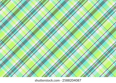 Vibrant diagonal plaid pattern in refreshing pastel shades of lime green, aqua, and gray.  Ideal for textile design, website backgrounds, or springsummer themed projects.