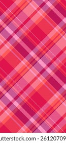Vibrant diagonal plaid pattern in shades of pink, red, and coral.  Perfect for textile design, fashion, websites, or branding projects.