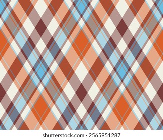 Vibrant diagonal plaid pattern in warm, earthy tones. Perfect for textile design, website backgrounds, or fashion projects.  Seamless repeat design ensures versatile usage.