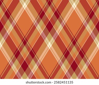 Vibrant diagonal plaid pattern in warm autumnal hues. Perfect for fallthemed designs, textile prints, or website backgrounds.  This seamless texture offers a rustic yet modern aesthetic.