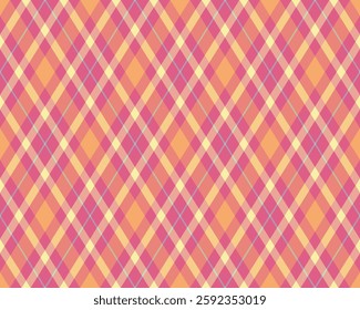 Vibrant diagonal plaid pattern in warm pastel hues.  Perfect for textile design, website backgrounds, or crafting projects. This cheerful, repeating texture evokes feelings of warmth and comfort.