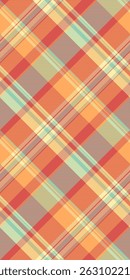 Vibrant diagonal plaid pattern in warm autumnal tones.  Perfect for textile design, fashion, or website backgrounds. This cheerful, textured image evokes feelings of warmth and comfort.