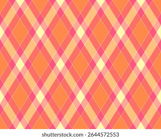 Vibrant diagonal plaid pattern in warm coral, peach, and cream.  Perfect for textiles, website backgrounds, or any project needing a cheerful, summery design.