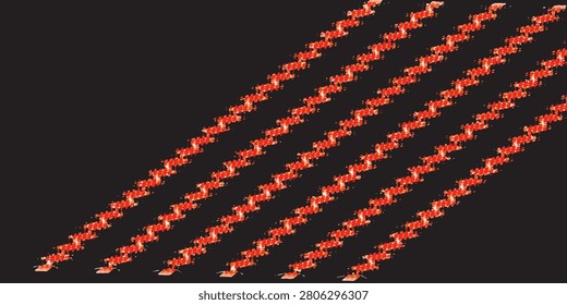 Vibrant diagonal repeat of red-orange pixel fox sprites on a black background, evoking retro gaming and vintage digital art. Ideal as a seamless background, textile print, or playful graphic element.

