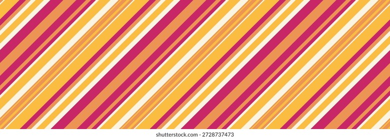 Las vibrantes rayas diagonales en tonos cálidos de naranja, rosa y crema crean un diseño enérgico y optimista.