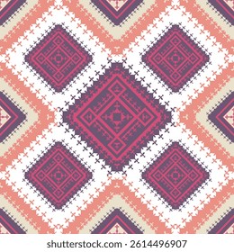 Vibrant Diamond Cross-Stitch Pattern: Intricate Geometric Textile Design for Craft Projects