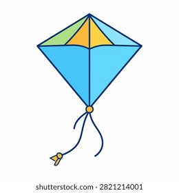 Vibrant diamond-shaped kite soaring high in clear sky, showcasing bright colors and a tail, symbolizing freedom and outdoor fun.