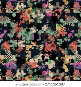 Diseño abstracto digital vibrante con Formas fluidas, colores llamativos y texturas modernas, ideal para la impresión de telas, textiles de moda y aplicaciones de patrones de superficie contemporáneos para diseñadores.