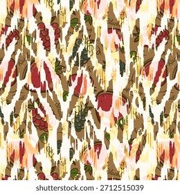 Vibrant digital abstract design featuring fluid shapes, bold color gradients, and dynamic textures, ideal for modern fabric printing and versatile textile applications on creative marketplaces.