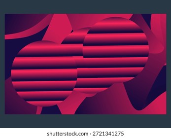 vibrant digital artwork featuring bold neon pink circles with horizontal stripes, layered over abstract shapes in a retro futuristic vaporwave inspired style.