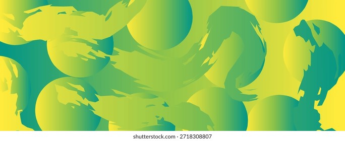 vibrant digital artwork featuring green and yellow gradient spheres with brushstroke textures. Energetic and dynamic design, ideal for backgrounds, posters, or digital art themes.