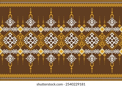 A vibrant digital artwork showcasing a traditional Thai silk pattern. The design features intricate geometric patterns and floral motifs in vibrant colors 