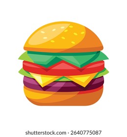 Vibrant Digital Cheese Burger Illustration Yellow Orange Red Green Purple