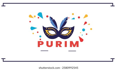 A vibrant digital illustration celebrating Purim featuring a festive masquerade mask with colorful decorative elements symbolizing joy and the Jewish holiday spirit