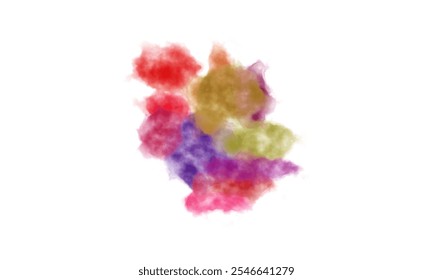 Uma ilustração digital vibrante de nuvens coloridas e névoa em tons de vermelho, amarelo, roxo, verde e rosa. O design abstrato é dinâmico e visualmente cativante, perfeito para projetos artísticos 