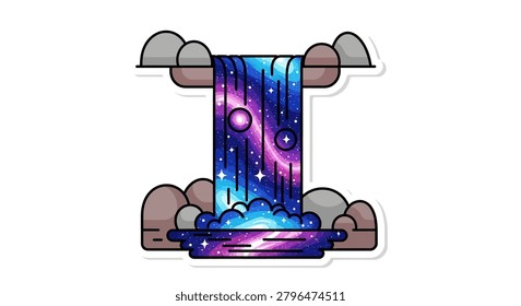 Vibrant digital illustration of a cosmic waterfall