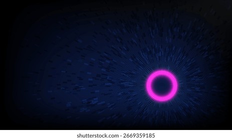 A vibrant, digital illustration featuring a central glowing sphere surrounded by dynamic, radiating lines on a dark background.