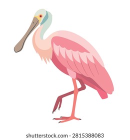A vibrant digital illustration of a roseate spoonbill with distinctive pink feathers and a long flat bill isolated on a plain background