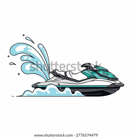 A vibrant digital illustration of a sleek personal watercraft jet ski cutting through the water with a dynamic splash effect