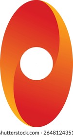Uma ilustração digital vibrante de uma forma oval vermelha e laranja com um espaço branco central, criando um padrão dinâmico e energético em um fundo branco.