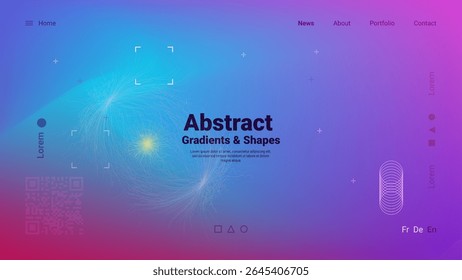 A vibrant digital layout features abstract gradients and shapes in hues of blue, pink, and yellow. This creative design showcases modern aesthetics and dynamic visuals for web applications.