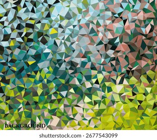  Vibrant digital mosaic of geometric triangles creating an abstract natural landscape. A shimmering colorful crystal pattern background design
