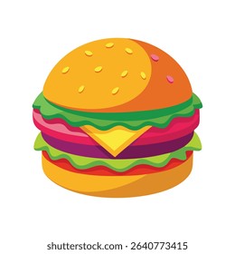 Vibrant Digital Painting of a Cheese Burger with Yellow Cheese Green Lettuce and Red Tomato