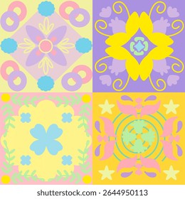 Vibrant digital pastel Rangoli pattern with a symmetrical artwork, geometric design reminiscent of Paint art.Festive backgrounds, cultural decorations, and celebrations.