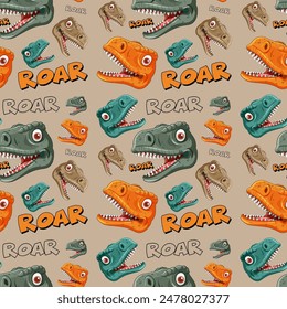 Vibrant dinosaur heads with 'roar' text