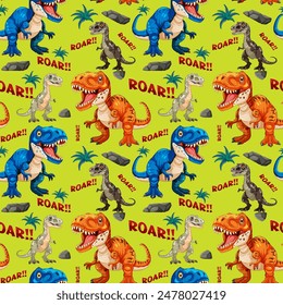 Vibrant dinosaurs with 'Roar' text on green background