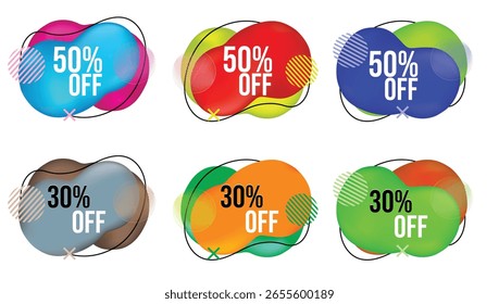 Vibrant Discount Offer Labels – 30 Percent and 50 Percent Off Tags