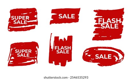 Vibrant Discount and sale stickers painted brush strokes. For advertising web banner social network email. Bright and attractive design. Vector illustration.
