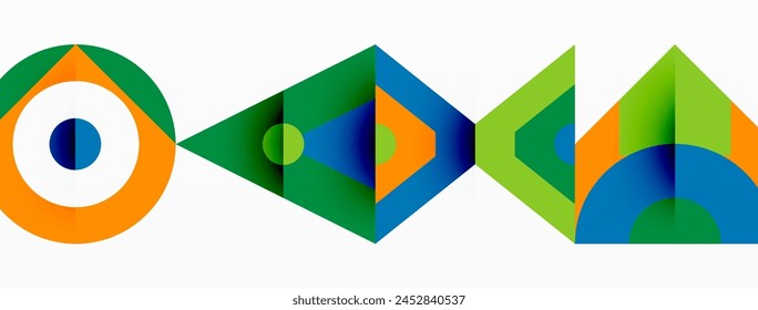 A vibrant display of creative arts with a symmetrical pattern of shapes like triangles, rectangles, circles in electric blue on a white background, showcasing the beauty of art and geometry