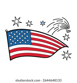 A vibrant display of fireworks bursts around the American flag’s stars, symbolizing celebration, patriotism, and the spirit of freedom in dazzling red, white, and blue.

