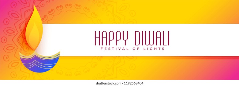 vibrant diwali colorful banner with diya art