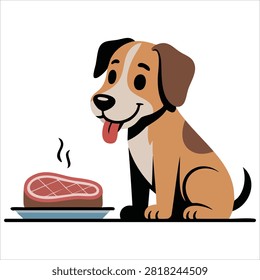 Vibrant Dog Hungry Isolated Vector Illustration on White Background