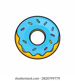 A vibrant donut with blue icing and multicolored sprinkles, showcasing a delicious and appealing pastry on a plain background.
