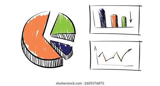 Vibrant doodle art with multiple graph types 