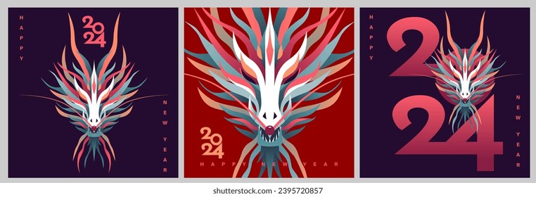 Vibrant Dragon Head Series Design, Celebrating 2024 Chinese New Year Greeting Cards