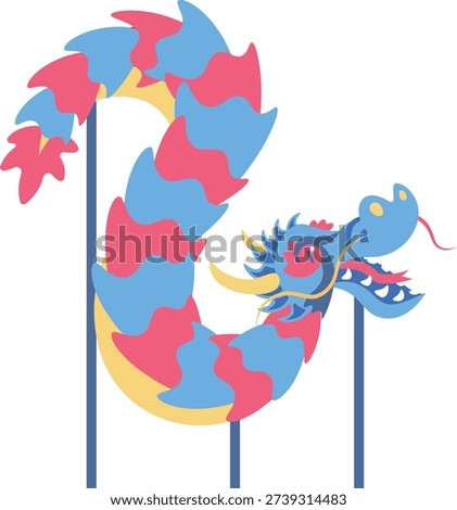 A vibrant dragon perched on a pole, showcasing its colorful scales and majestic wings