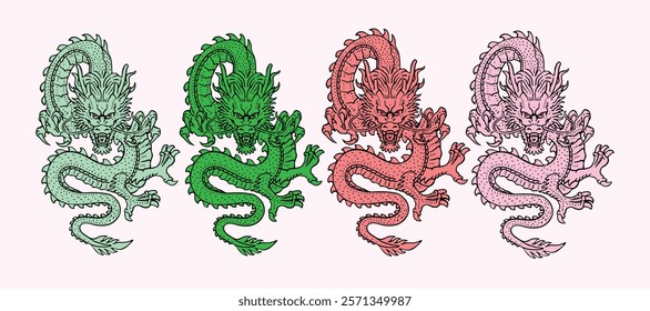 Vibrant dragon vector illustration for creative projects, perfect for fantasy and digital designs.