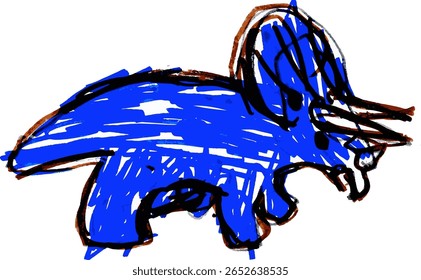 A vibrant children’s drawing of colorful dinosaurs using bold lines and playful marker strokes, capturing imaginative prehistoric creatures in a joyful, cartoon-like style.