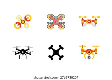 Vibrant drone vector graphics, delivery uav icons, creative multicopter designs for apps.