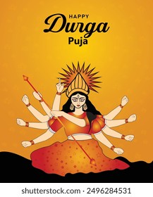 Vibrant Durga Puja Vector Poster Design, Celebrating Divine Grace.
