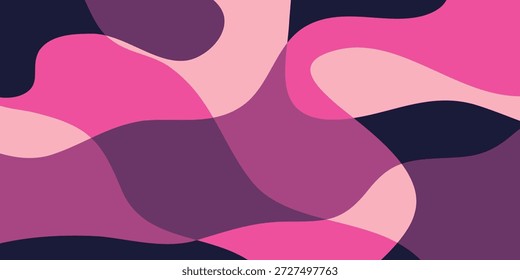 Um fundo abstrato vibrante e dinâmico com uma composição de formas onduladas sobrepostas em vários tons de rosa, roxo e azul escuro, criando um efeito visual fluido e moderno.