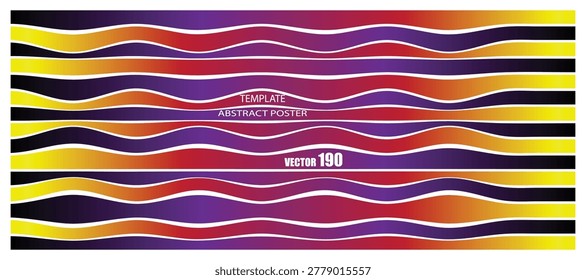 A vibrant and dynamic abstract background featuring a pattern of colorful wavy lines and horizontal gradient stripes. The design incorporates a rich palette of yellow, orange, red, purple, and black tones, creating a modern and energetic visual effect. This versatile graphic element is perfect for posters, digital banners, social media backgrounds, presentations, and creative art projects that require a bold and artistic look.