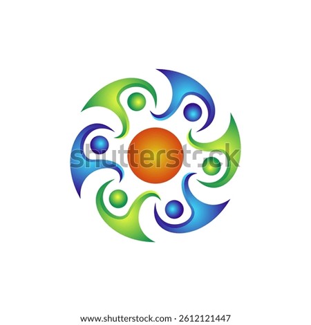 Vibrant and dynamic abstract symbol with a circular design, ideal for community, teamwork, or unity concepts.