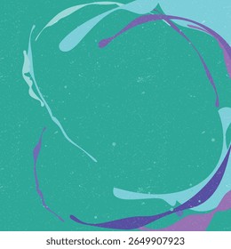A vibrant and dynamic abstract vector illustration featuring swirling splashes of turquoise and purple paint on a textured background