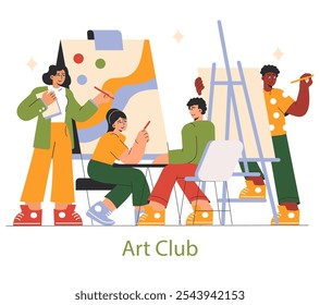 A vibrant and dynamic art club scene that showcases the creativity and collaboration among diverse artists